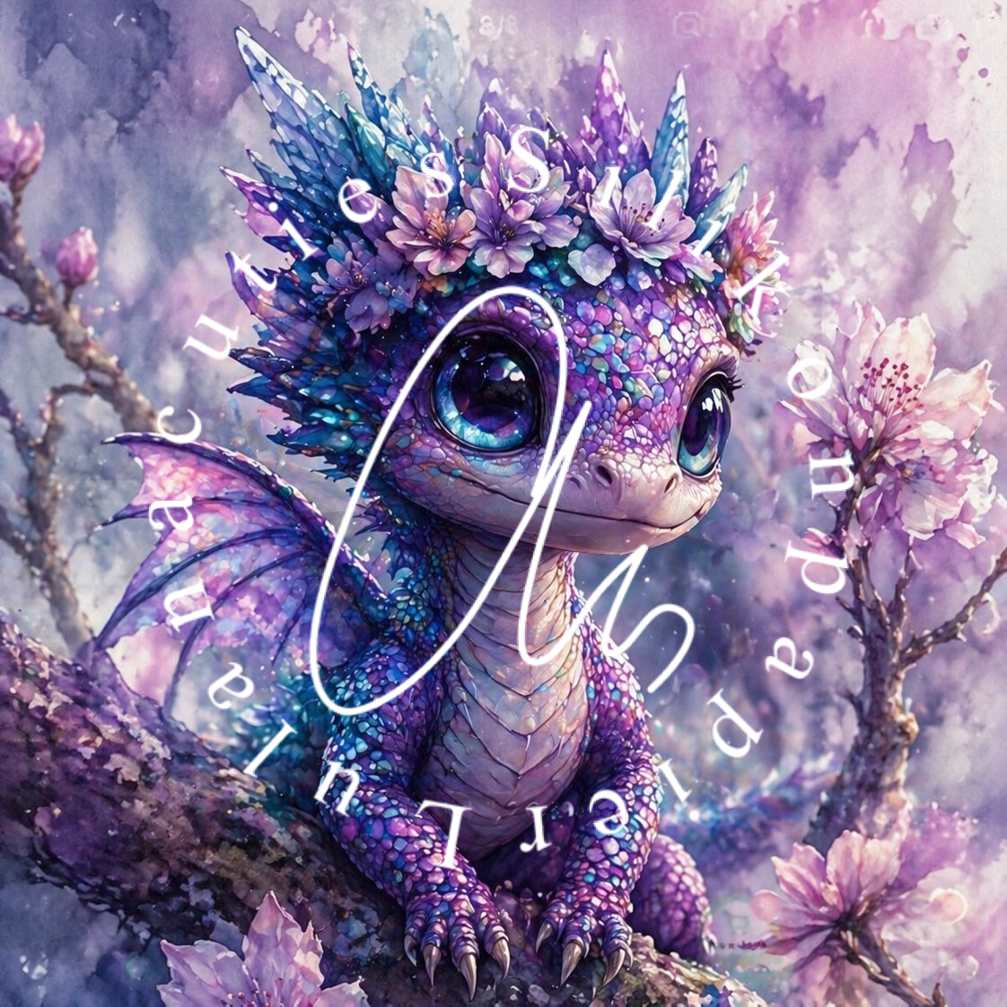 Silver Holo Silikonpapier Kirschblüten-Drache
