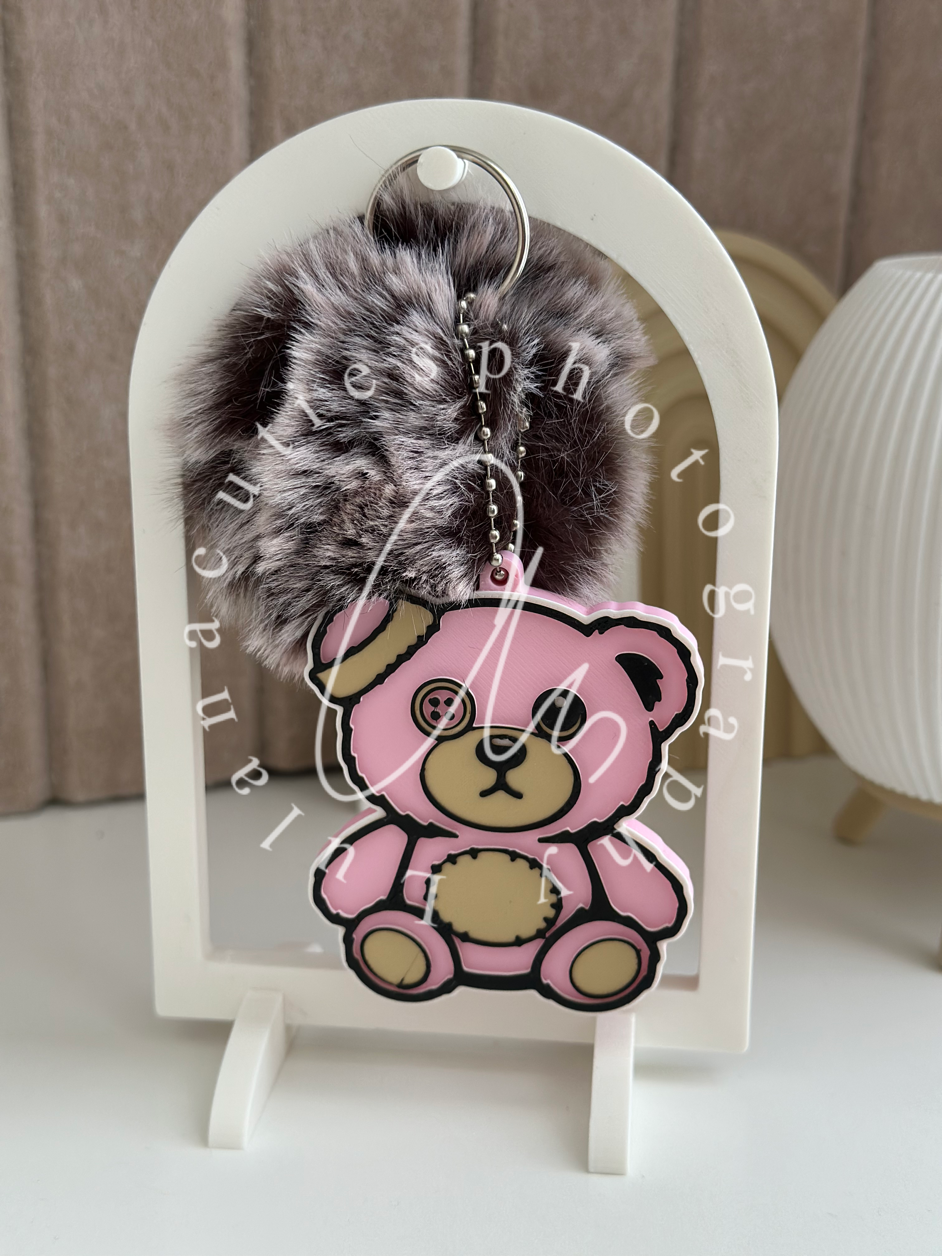 Bärchen Anhänger mit Pompon pink/rosa-schwarz