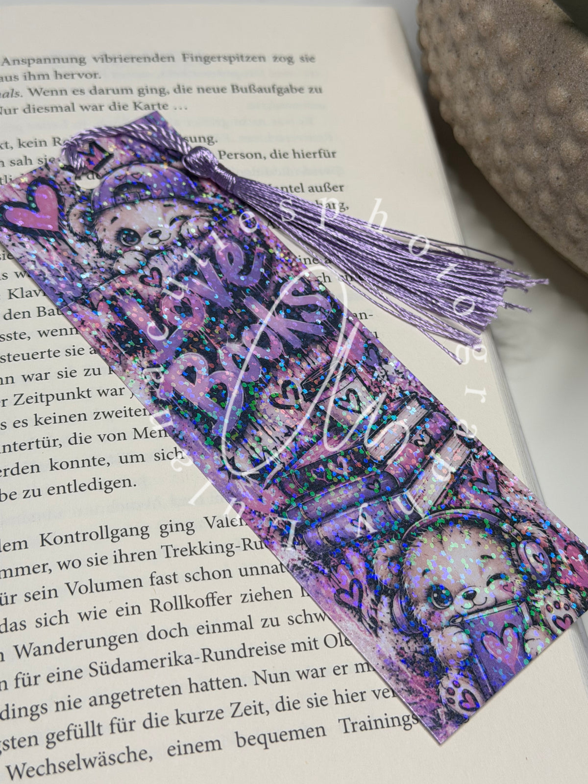 Lesezeichen love Books Bär lila Holo