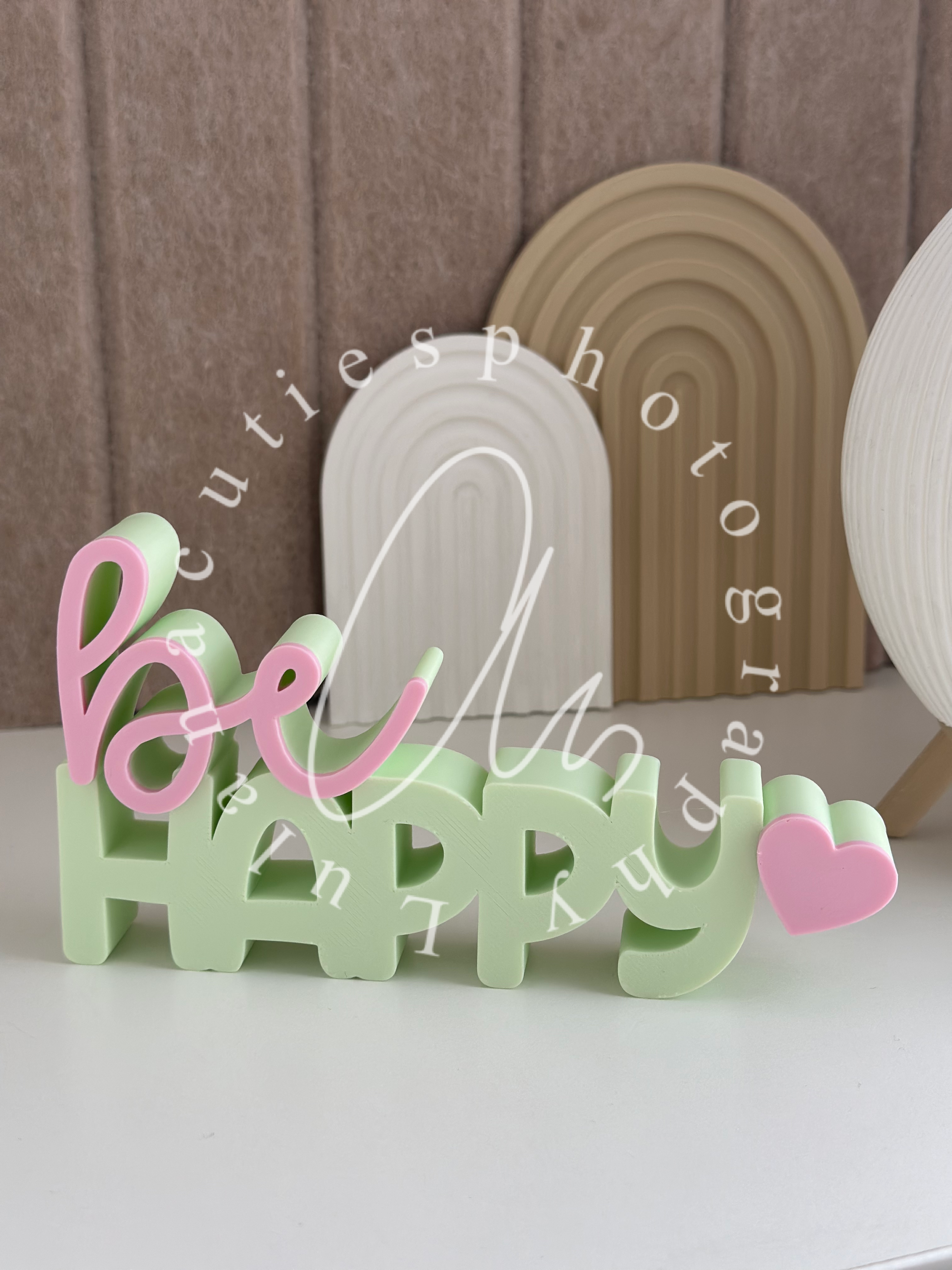 Schriftzug Be Happy rosa/mint