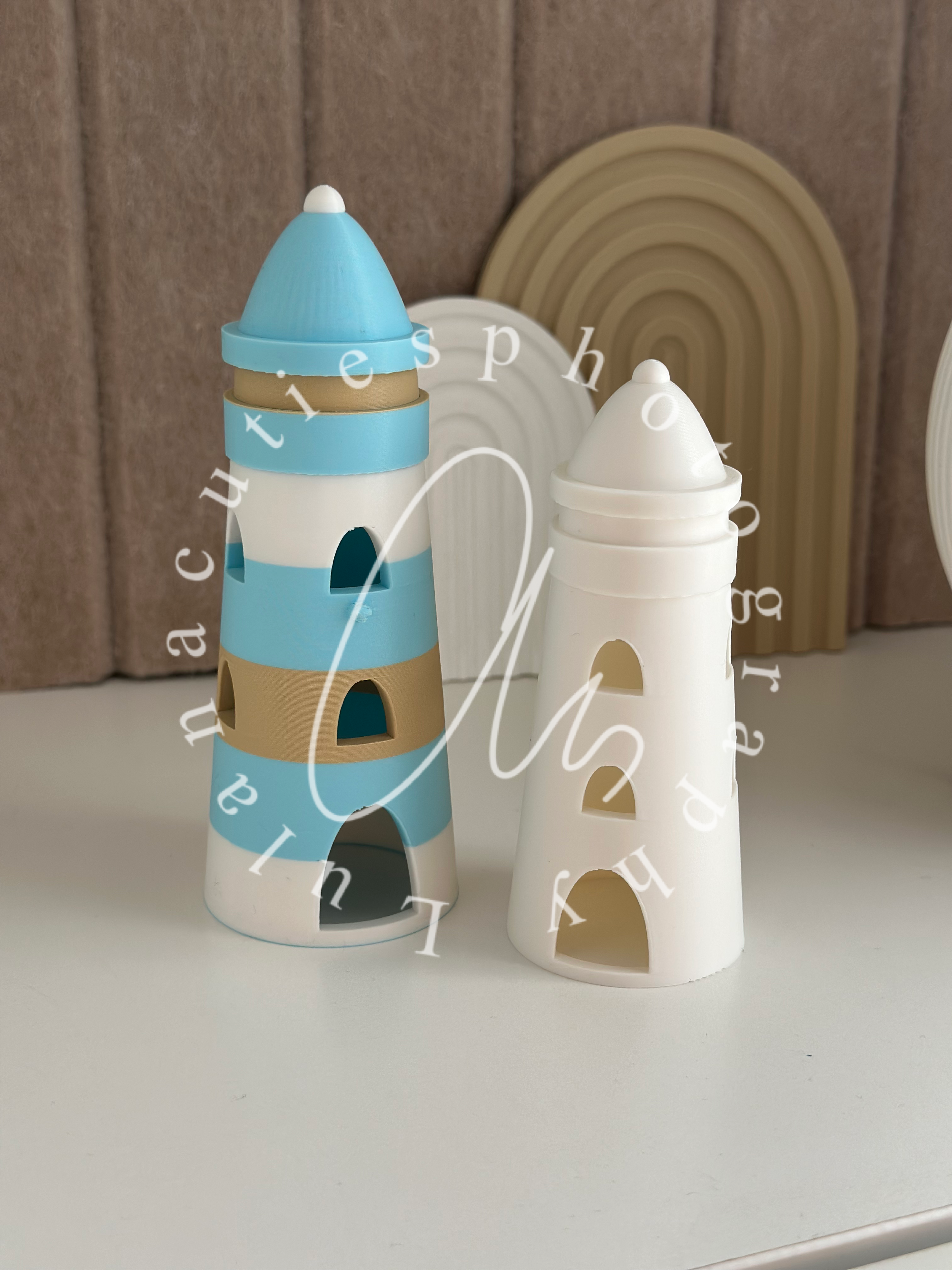 Leuchtturm 2er Set beige/hellblau/weiß