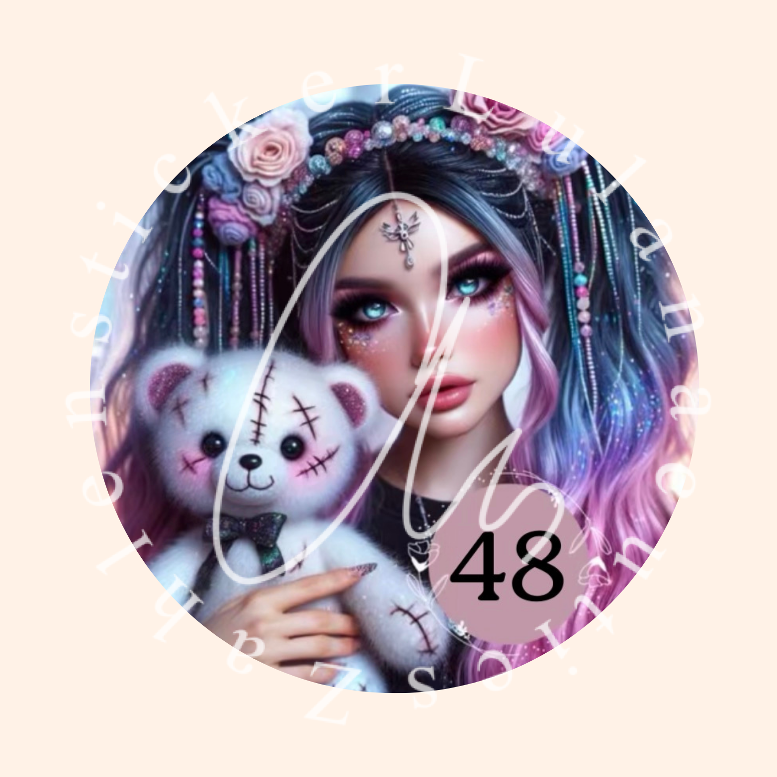 Zahlensticker Girl & Bear by Lexxy.ai für runde Diamond painting Dosen