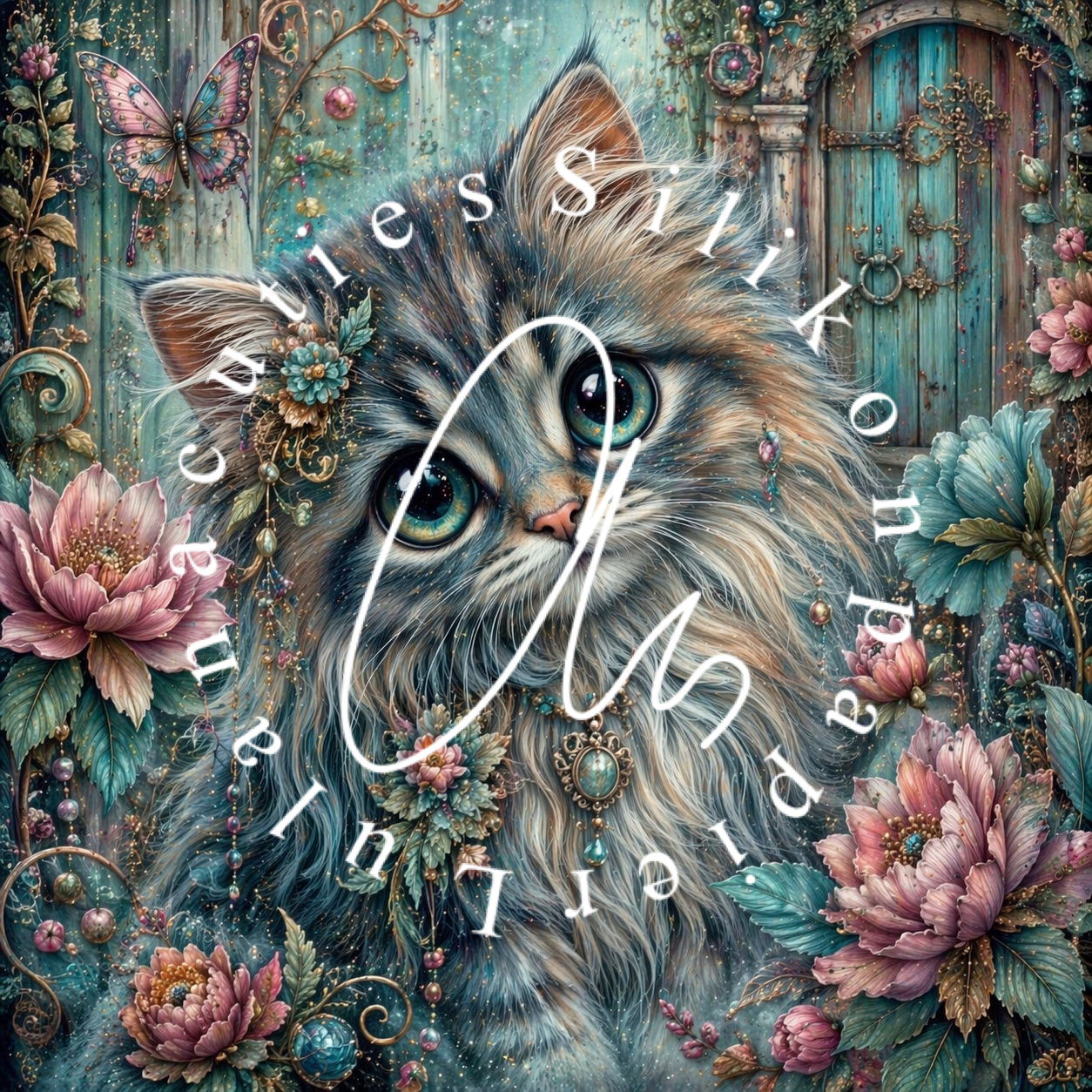 Silver Holo Silikonpapier flower Cat