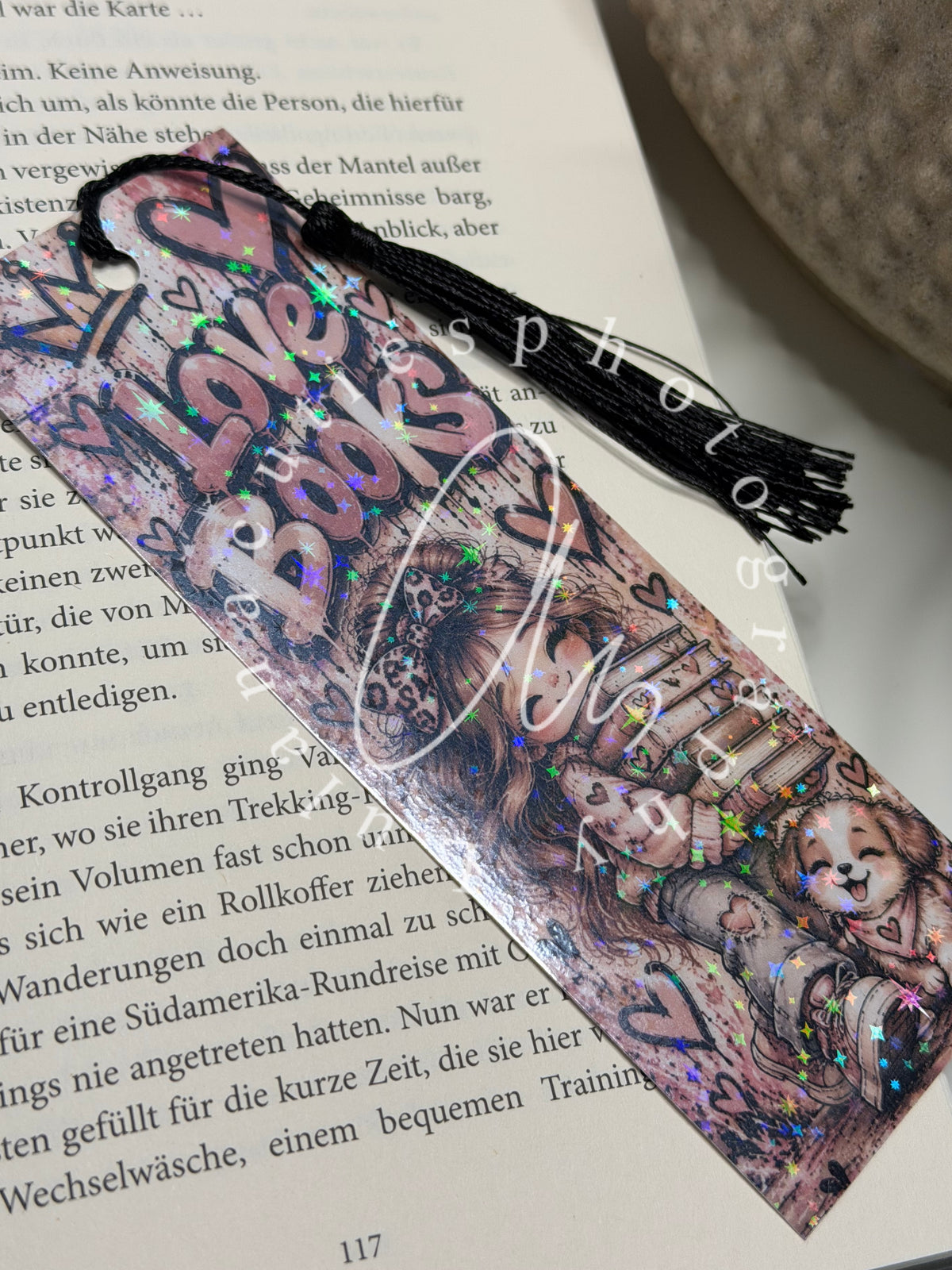 Lesezeichen love Books Bücherstapel Holo