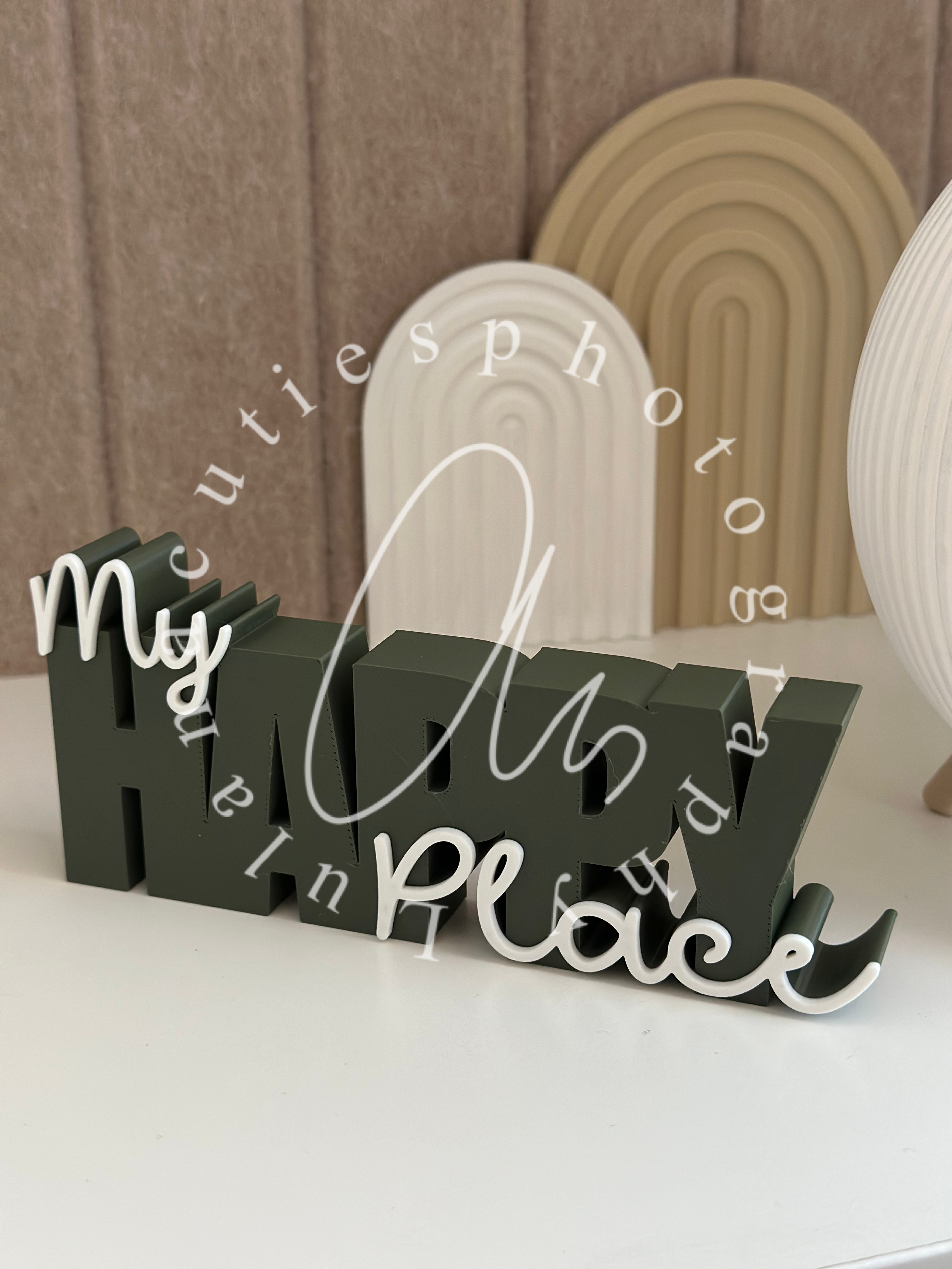 Schriftzug My Happy Place weiß/dunkelgrün