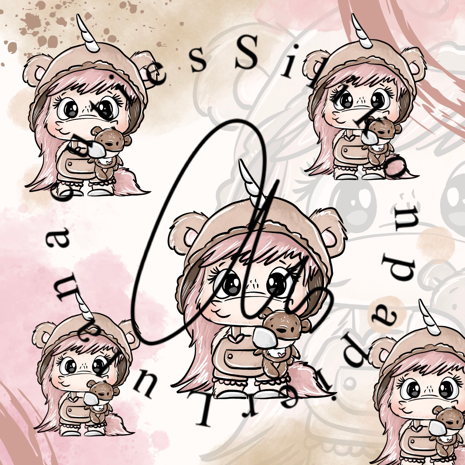 Silikonpapier Schnubbirella Cuties Einhörner beige