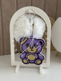 Bärchen Anhänger mit Pompon lila/weiß