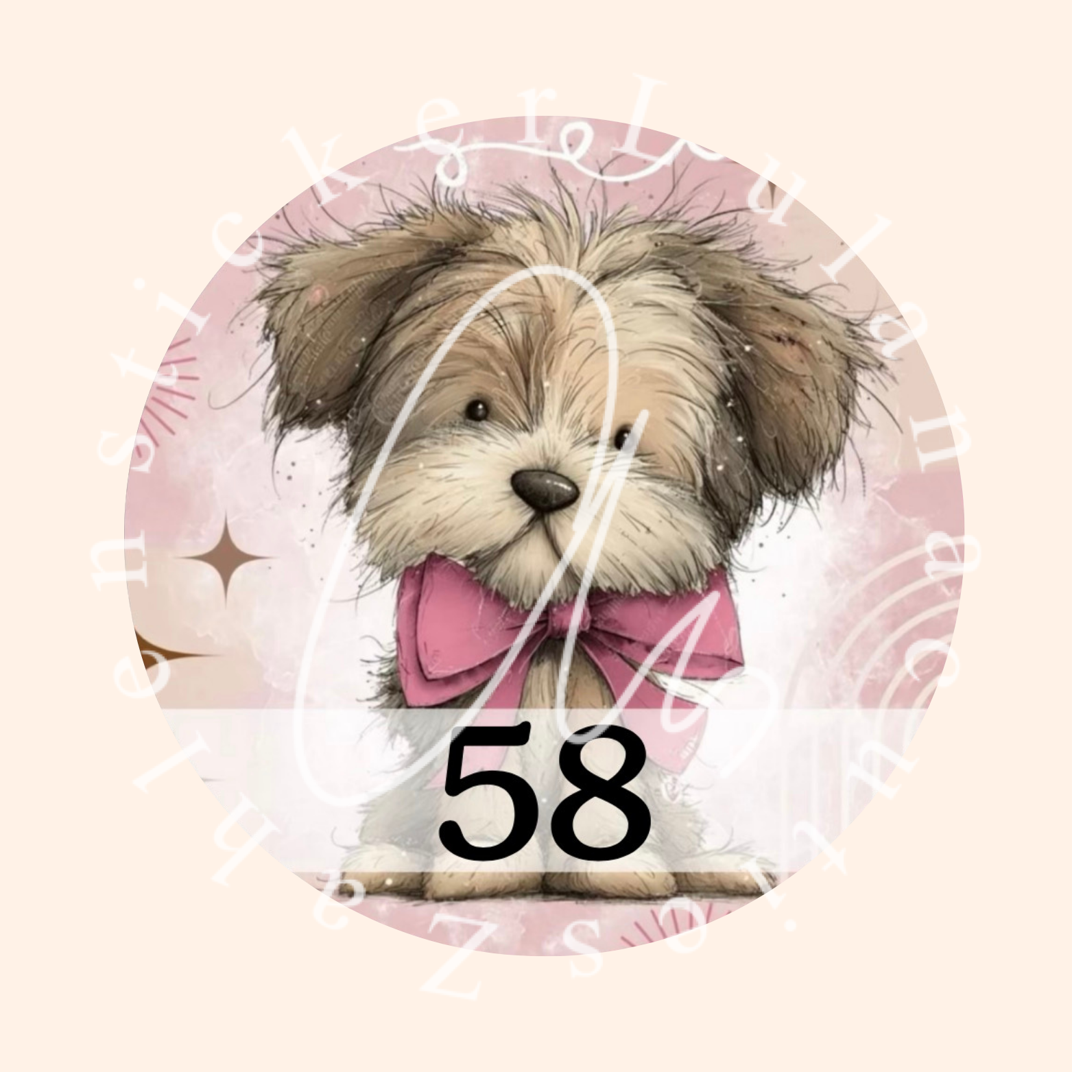 Zahlensticker Hund mit Schleife für runde Diamond painting Dosen