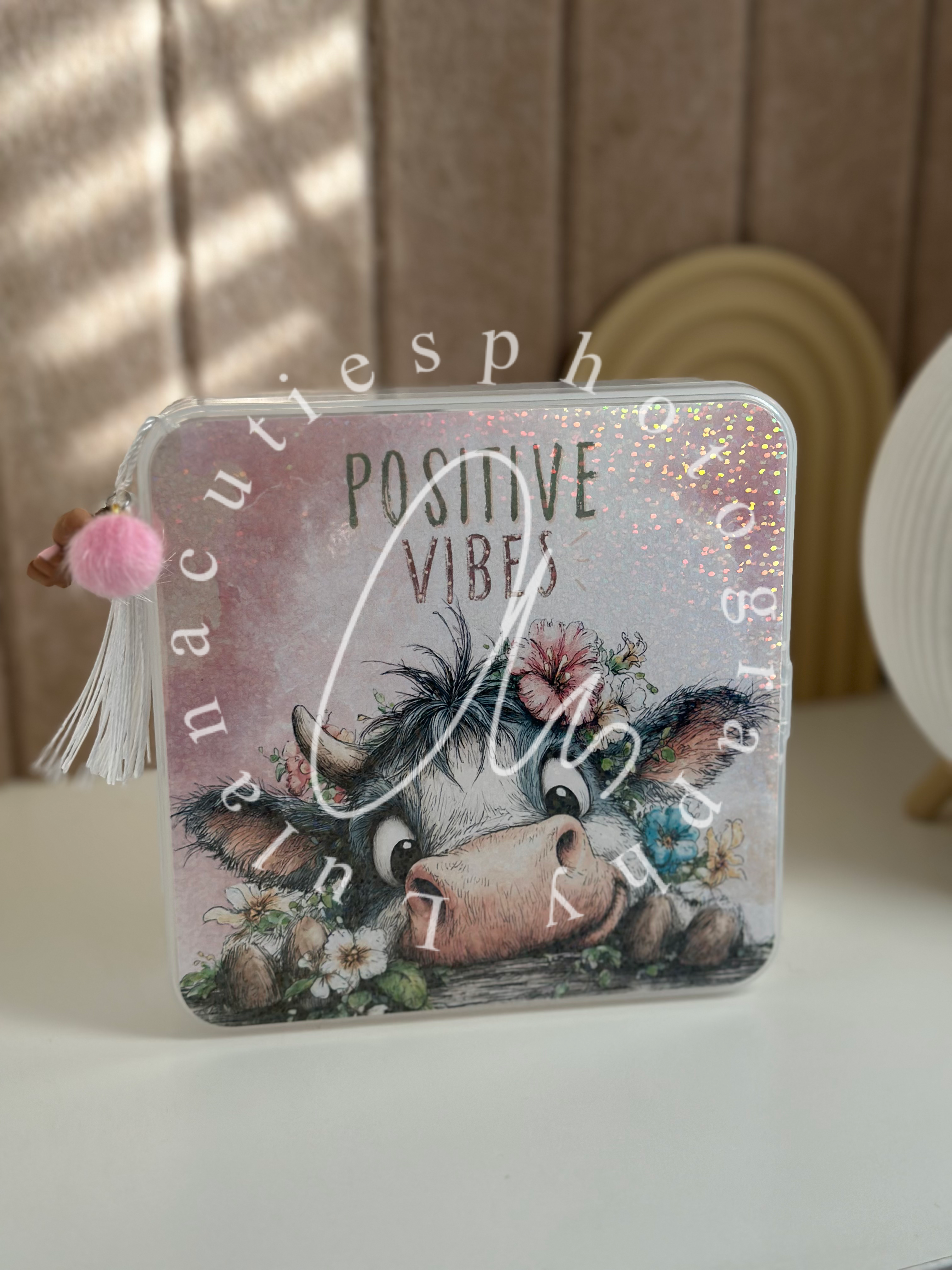 Aufbewahrungsbox 10x10 Kuh mit Anhänger